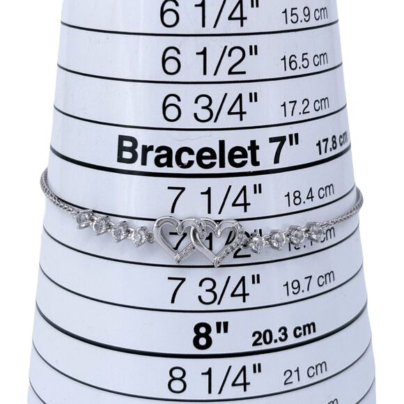 Vintage PAJ Sterling Silver 925 White Topaz Heart Slider Bracelet 4"-9" - Picture 4 of 6